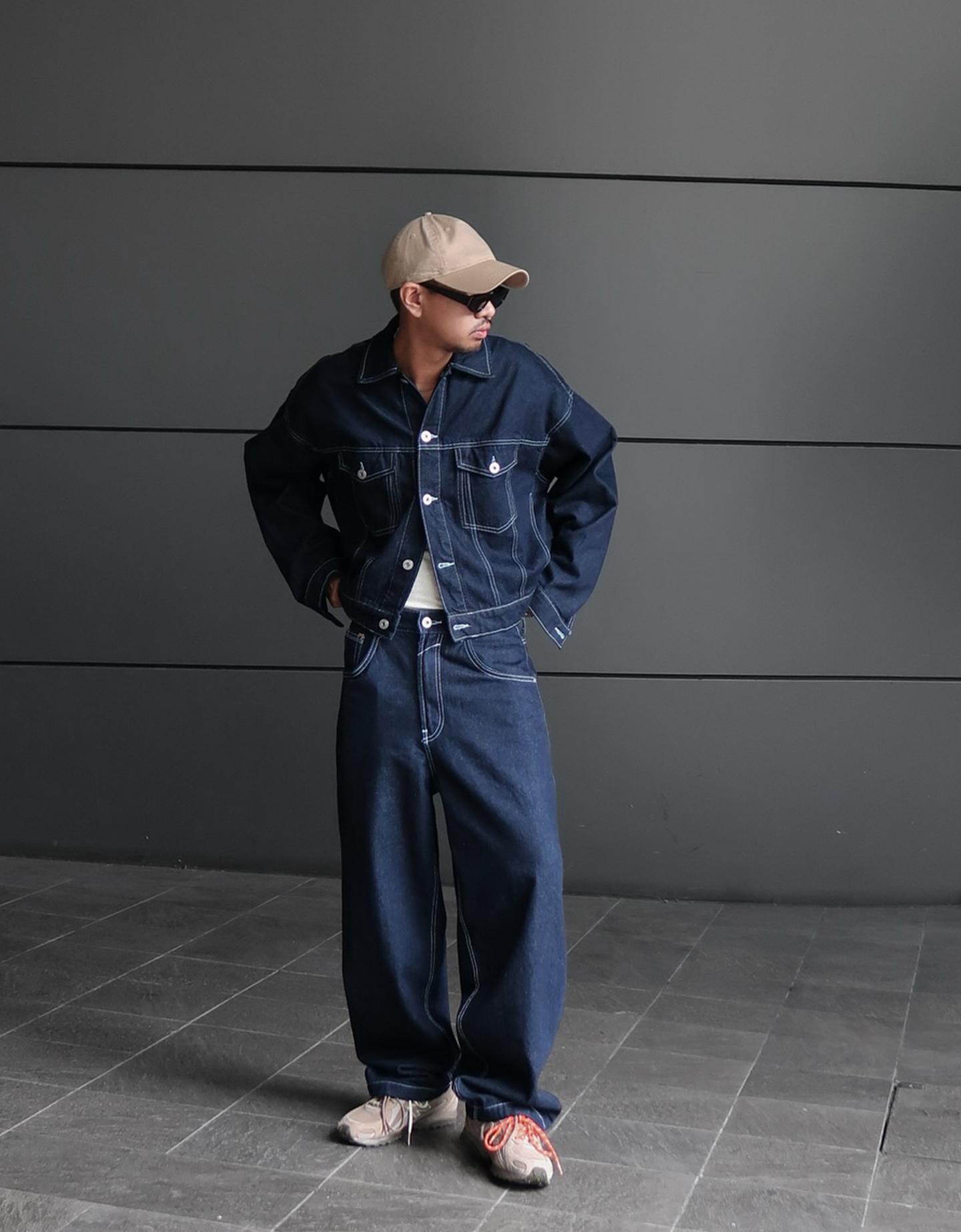 Bershka jeansy o kroju super baggy granatowy