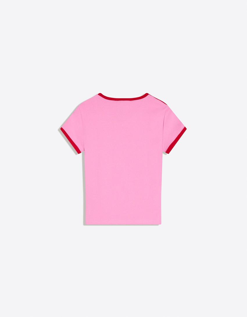 Camiseta manga corta contraste print-Rosa