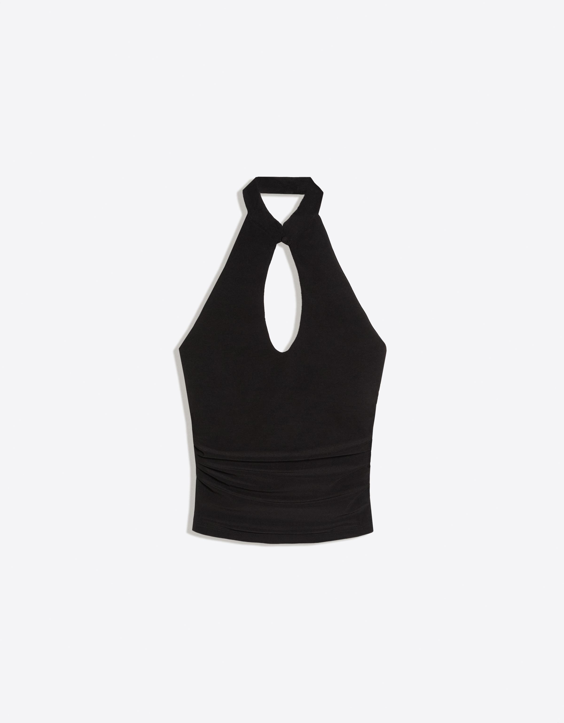 Open neckline halter top — Black