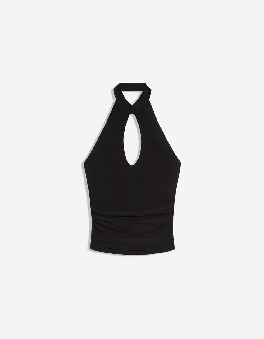 Top encolure américaine col qipao-Noir