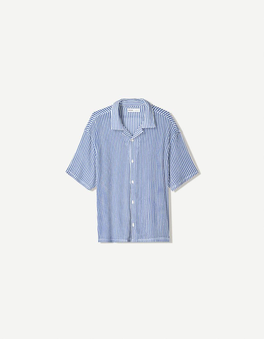 Striped short sleeve shirt-Blue