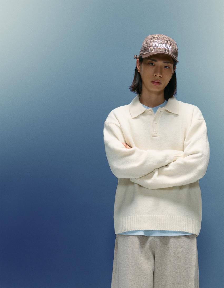 Polo collar sweater-Sand