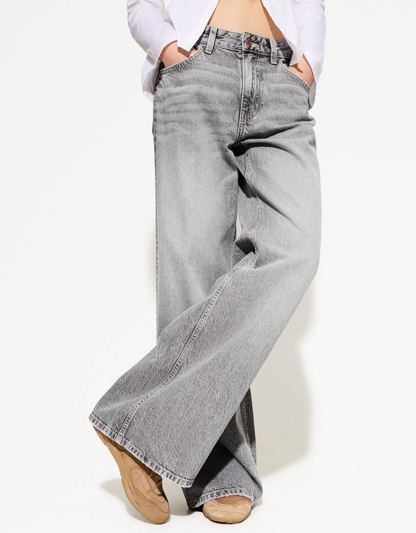Wide-leg jeans-Grey-1