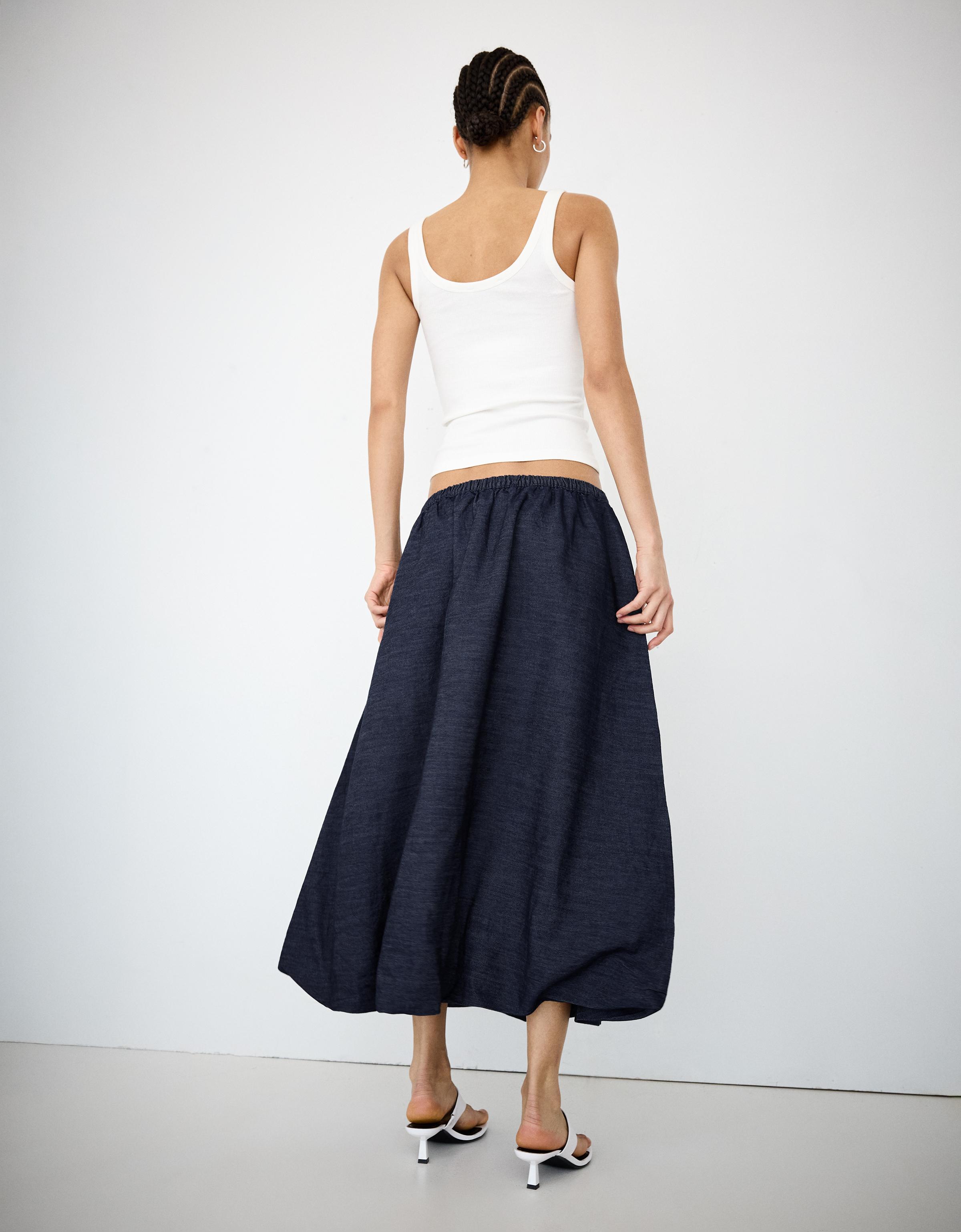 Denim balloon midi skirt — Navy