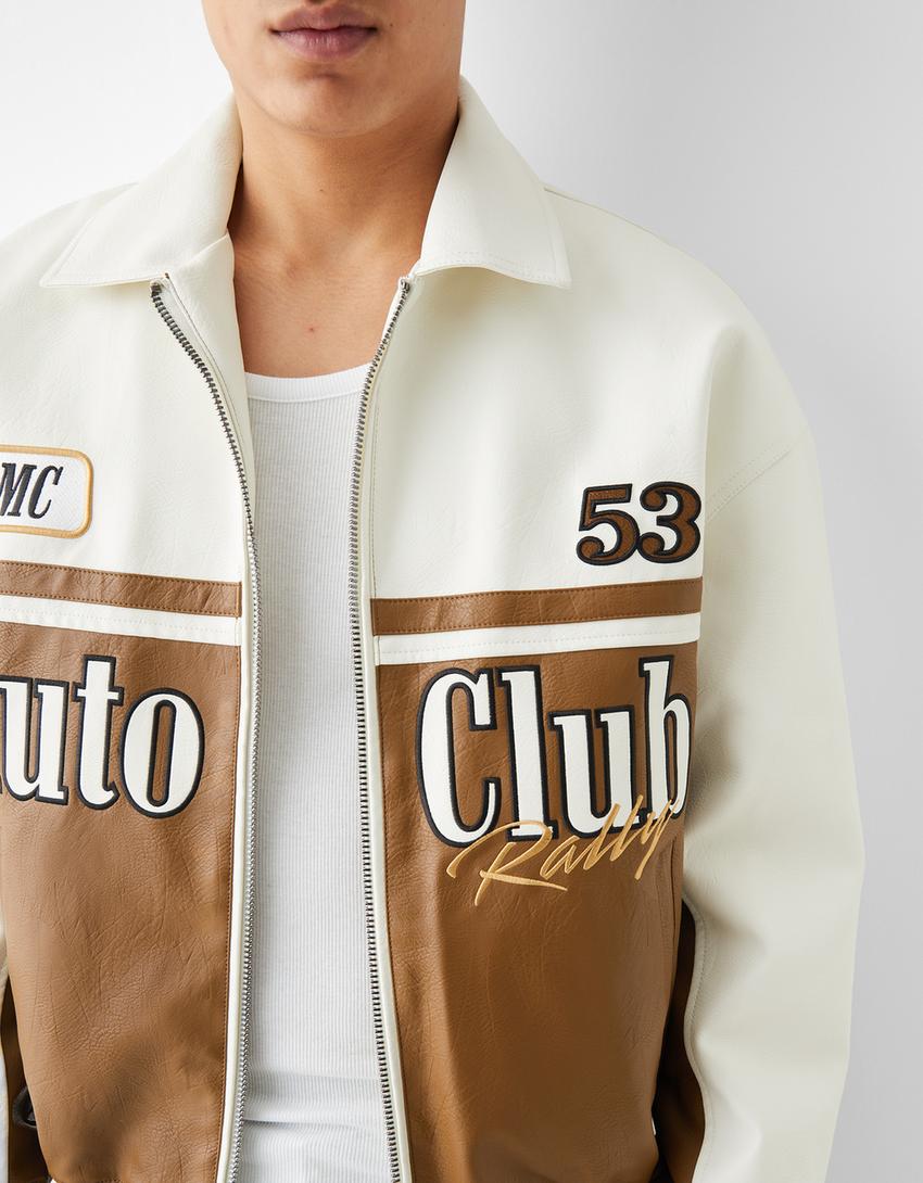 Blouson racing similicuir-Marron-6