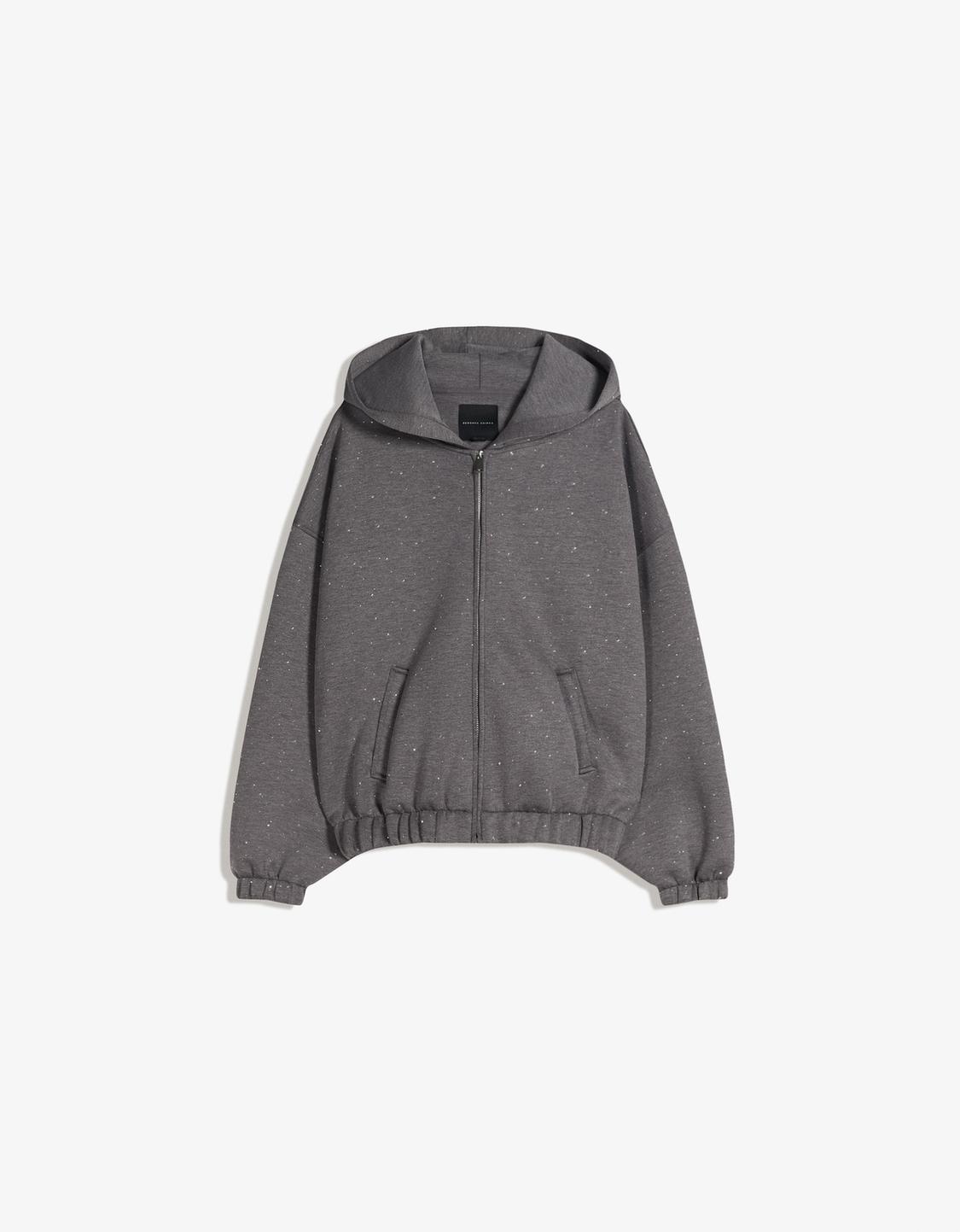 Shimmery neoprene-effect hoodie