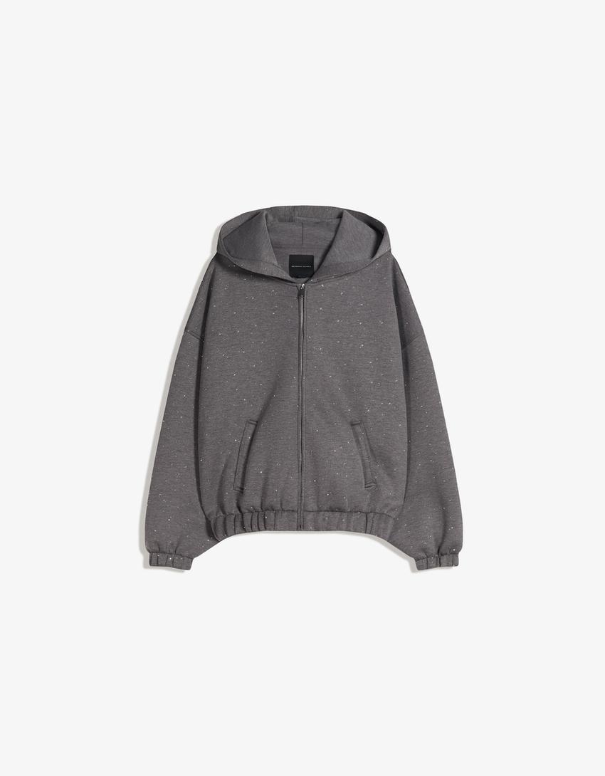 Shimmery neoprene-effect hoodie-Dark grey