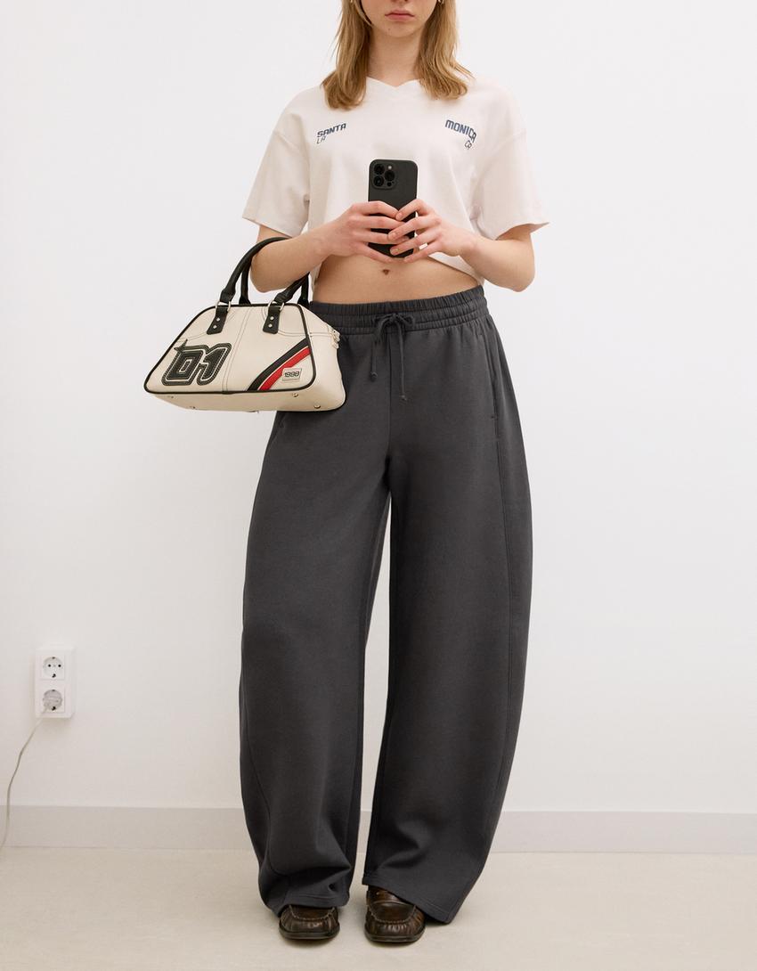 Pantalon barrel molleton-Gris
