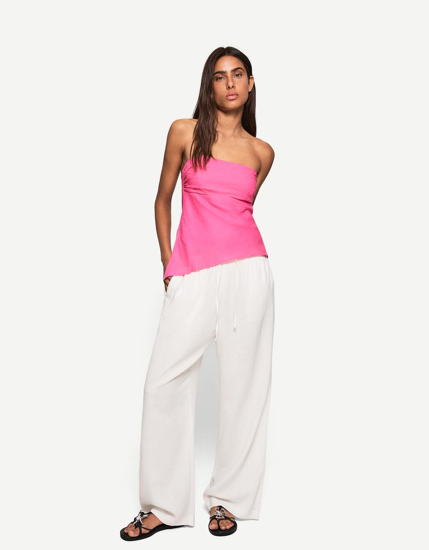 Linen blend bandeau top-Fuchsia-0