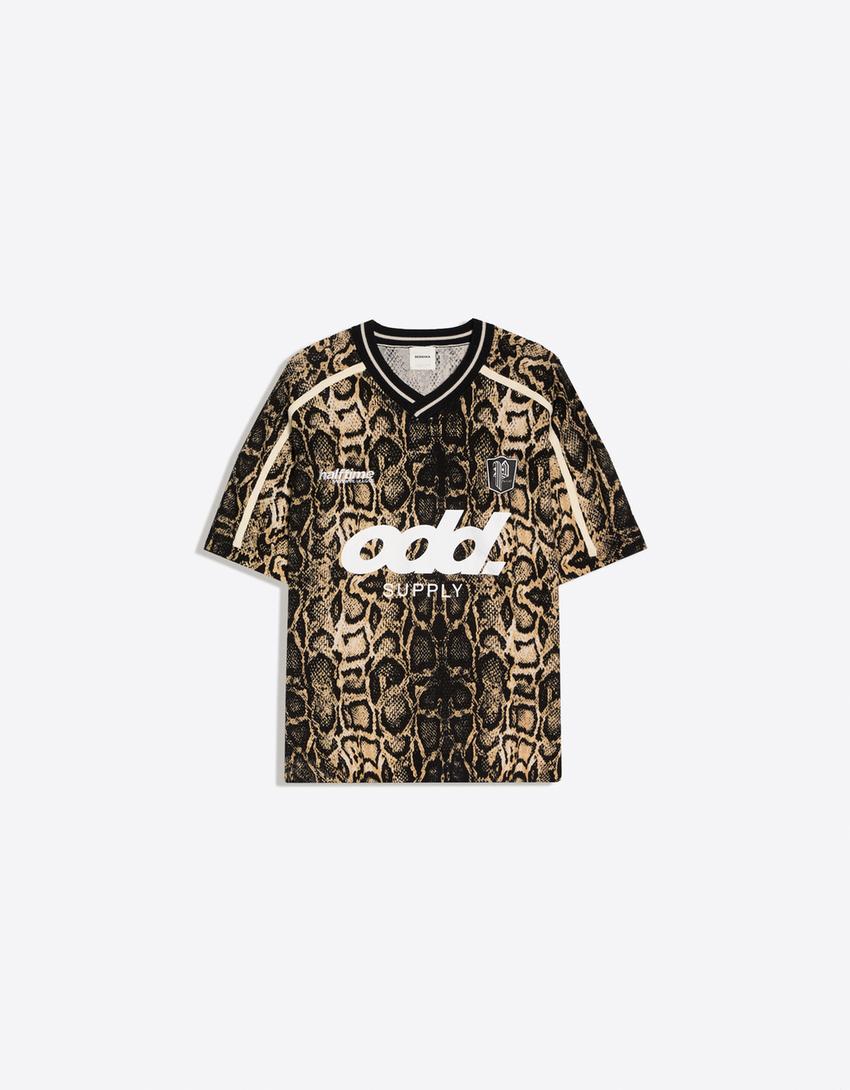Short sleeve sport print T-shirt-Brown