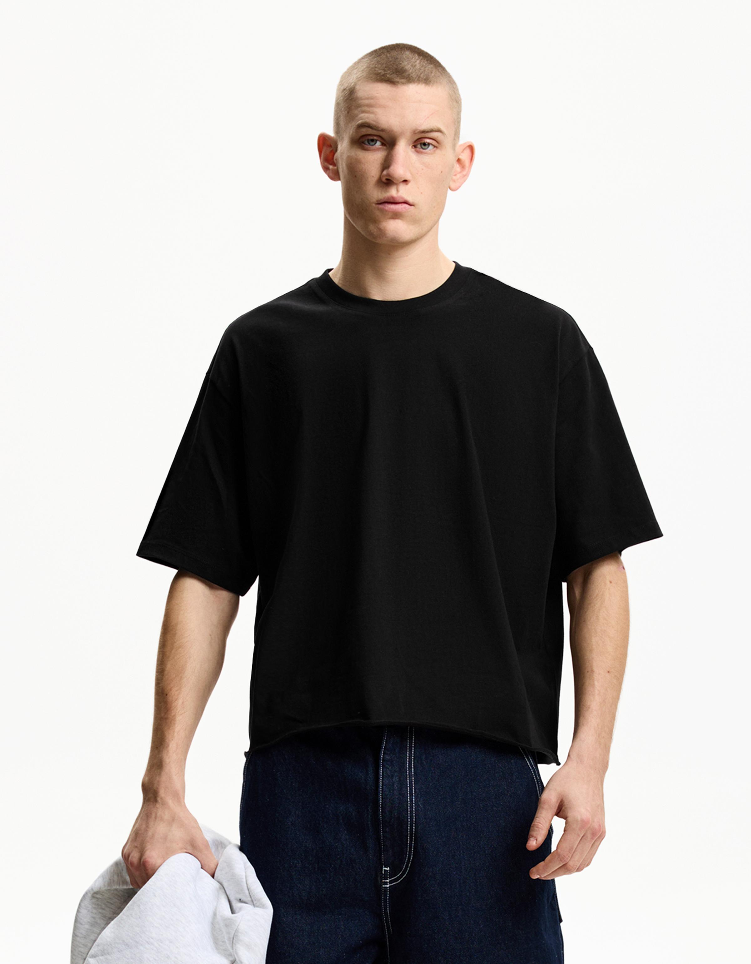 Bershka Cropped T-Shirt Herren S Schwarz