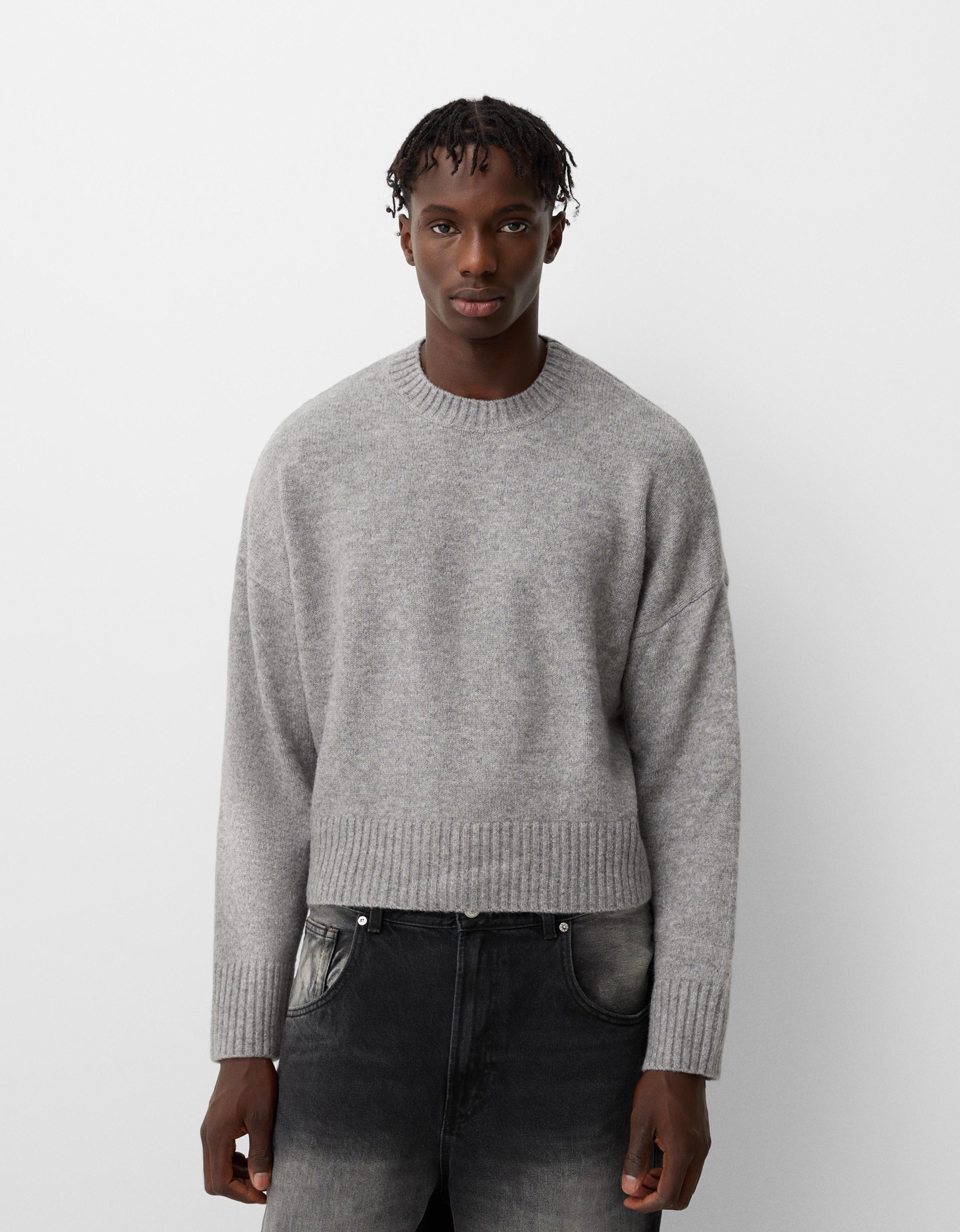 Bershka Cropped-Pullover Herren S Grau