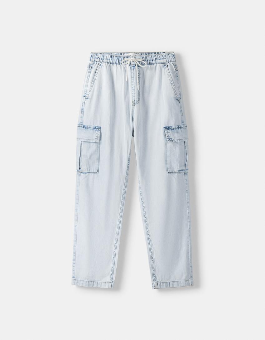 بنطال جينز رياضي كارغو-أزرق فاتح-4