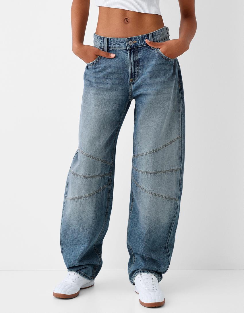 Low-waist balloon fit jeans with seams-Light blue-1