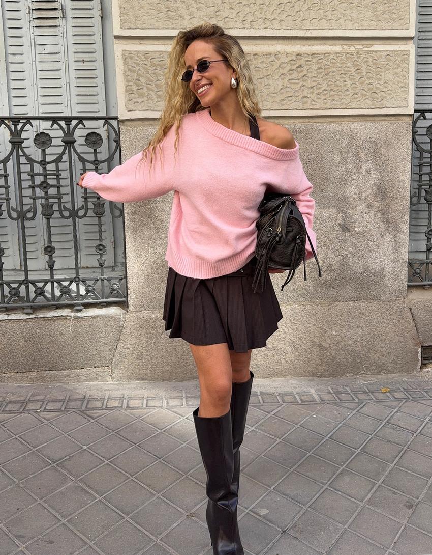 Jersey cuello bardot rib-Rosa