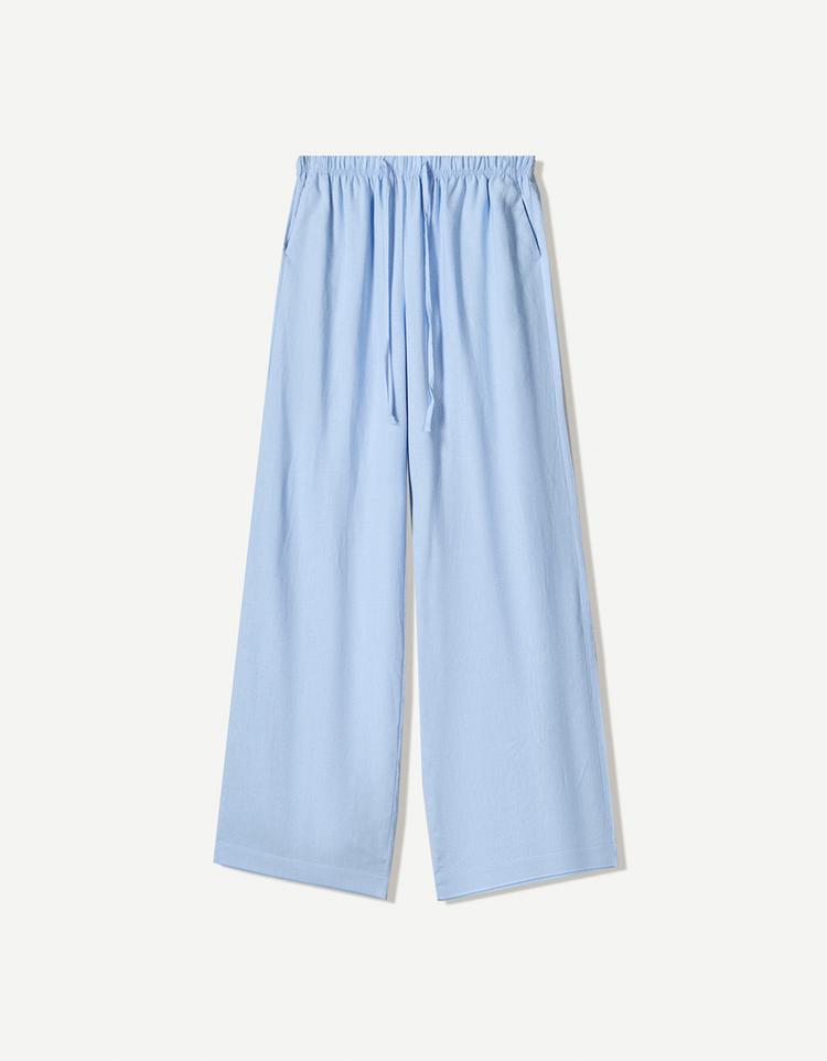 Beli lastikli keten pantolon