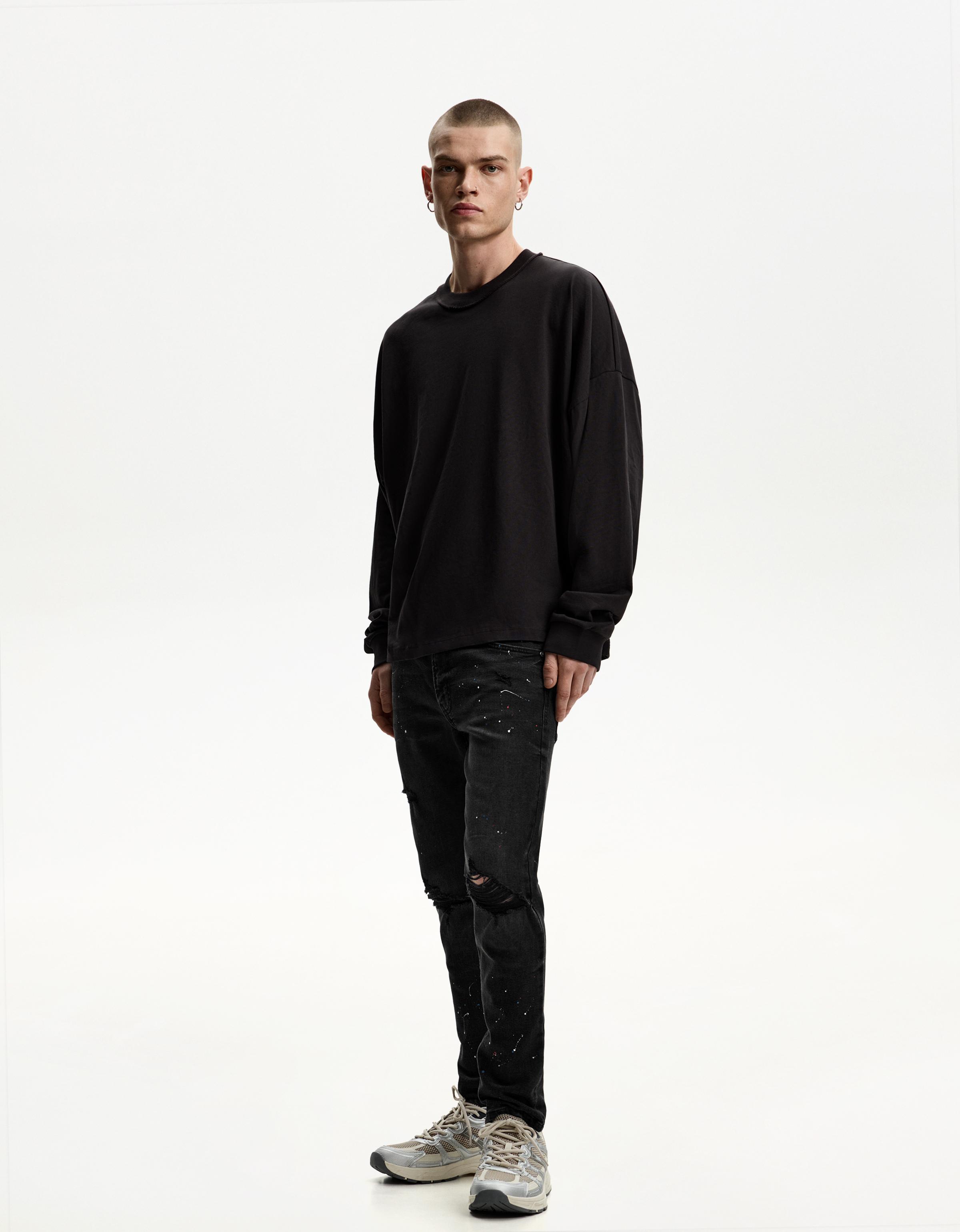 Bershka Super Skinny Jeans Mit Rissen Herren 34 Schwarz