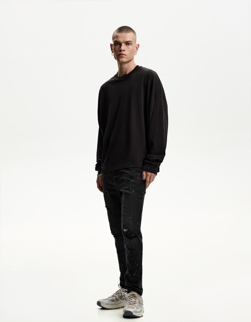 Super skinny ripped jeans-Black