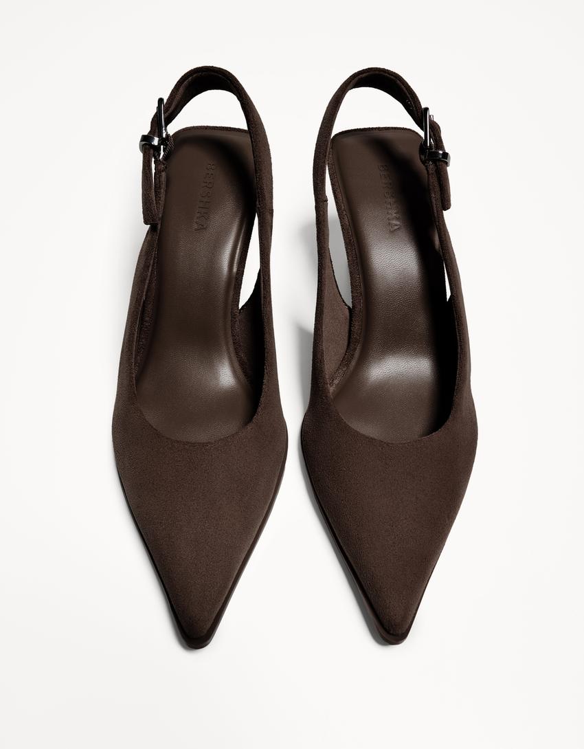 Scarpe con tacco kitten slingback-Marrone-3