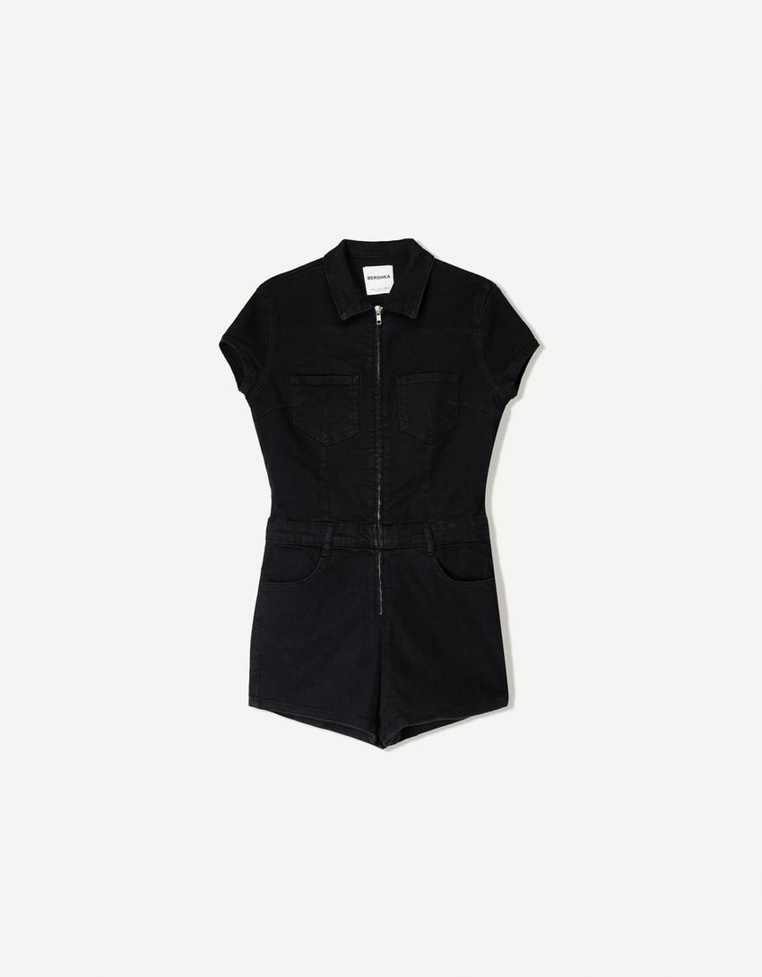 Mono denim corto-Negro-3