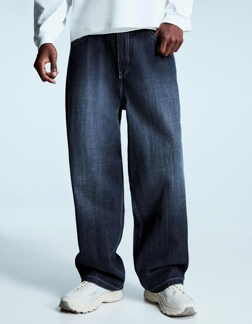 Jeans superbaggy parche tachas-Marino