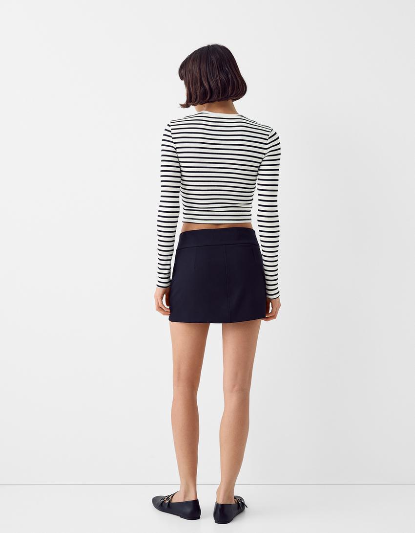 Long sleeve T-shirt with a round neck-White / Black-1