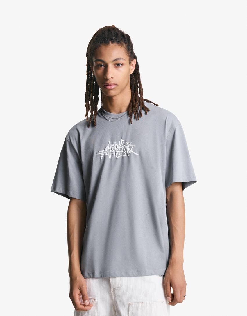 Camiseta manga corta print-Gris-0