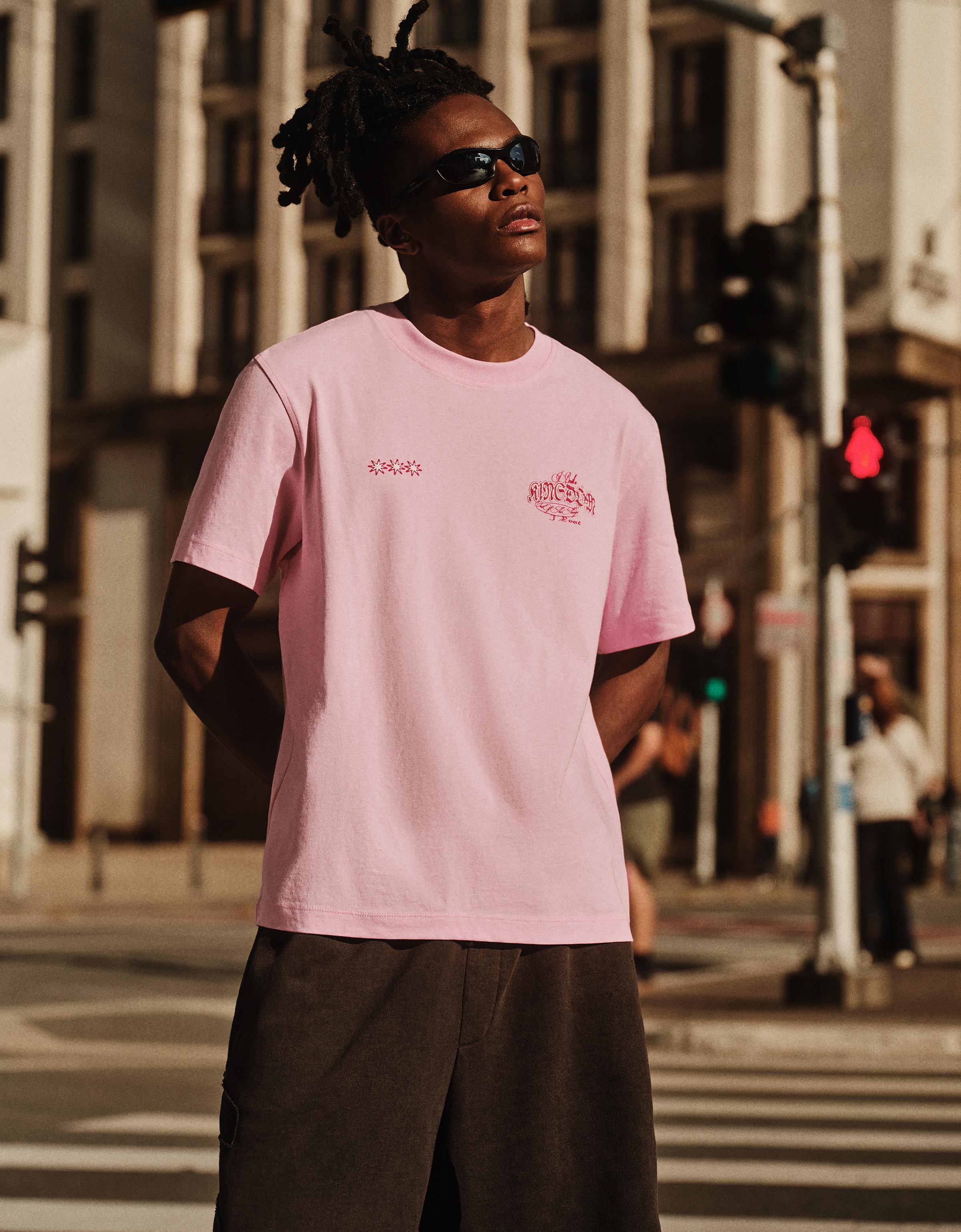 Bershka Camiseta Boxy Print Hombre Rosa