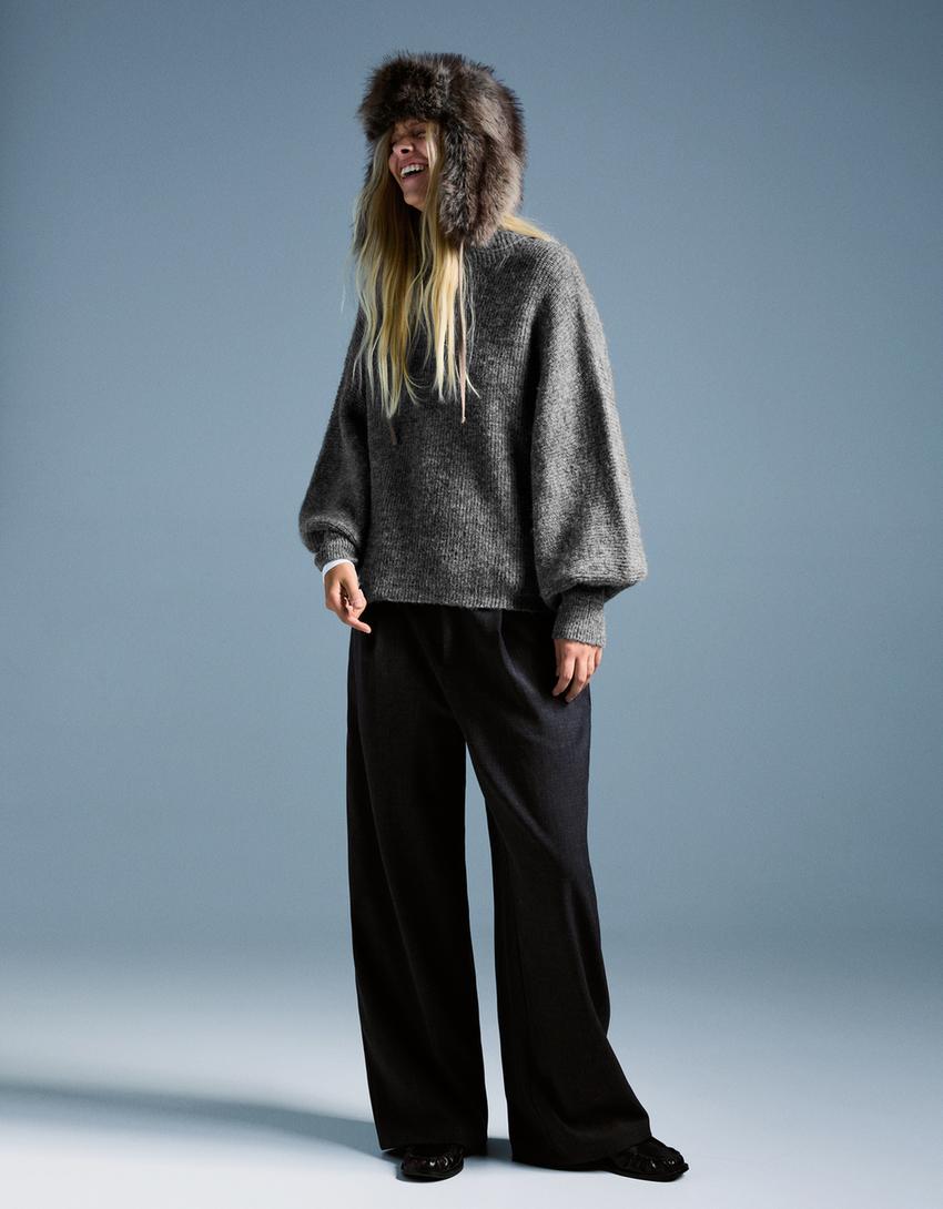 Suéter manga bufante-Cinza