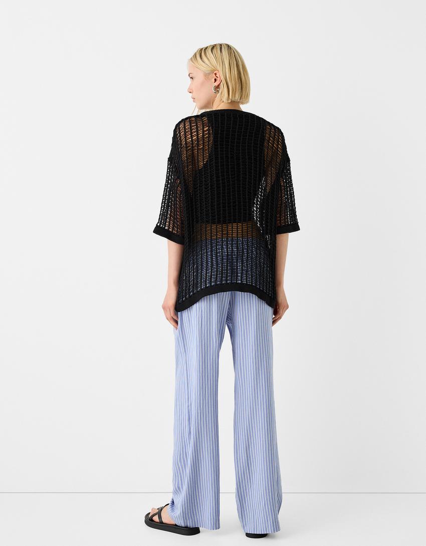 T-shirt manches courtes texture ajours-Noir-1