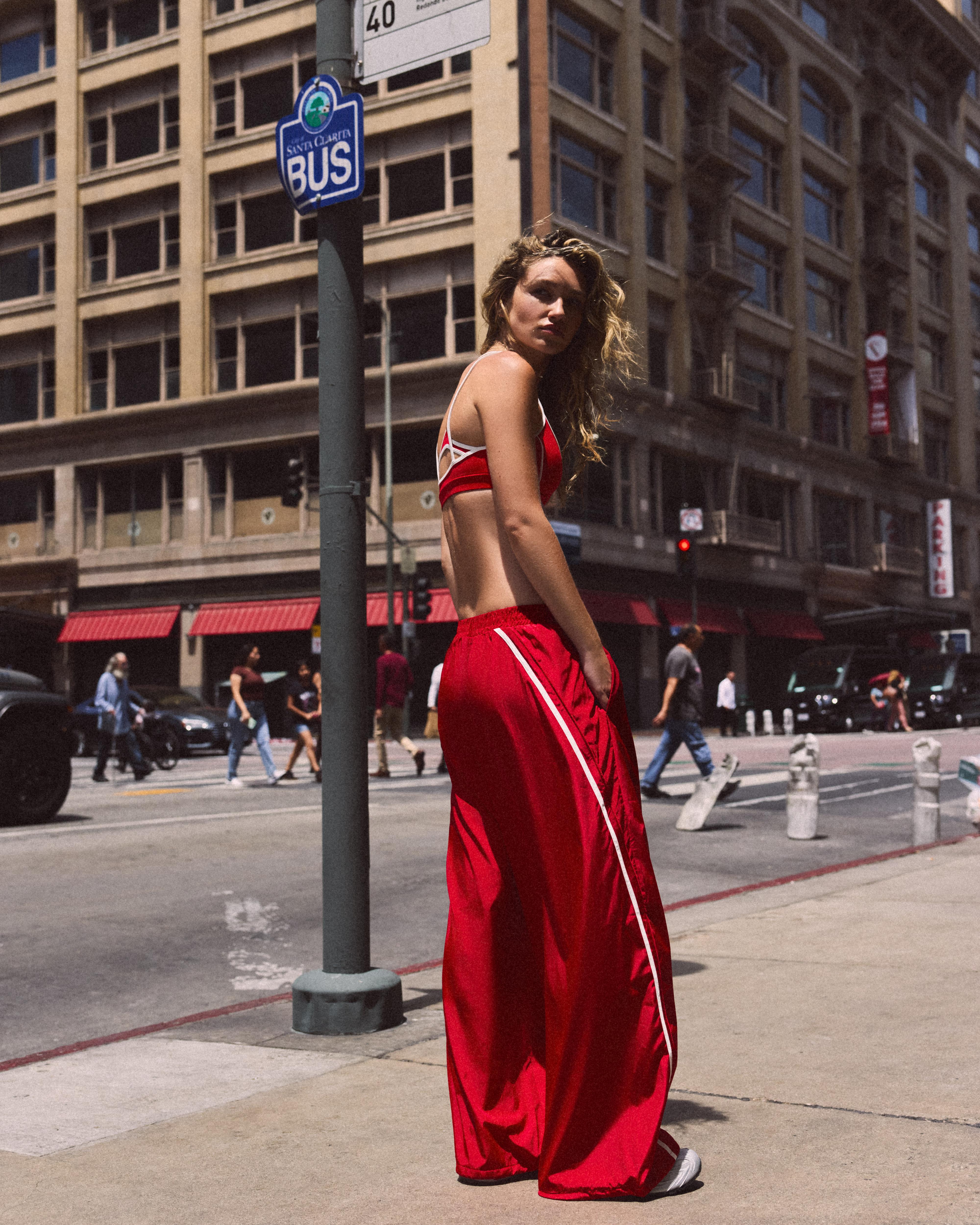 Technical side-stripe trousers — Red