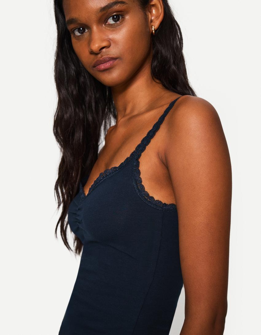 Lace top with straps-Navy-1