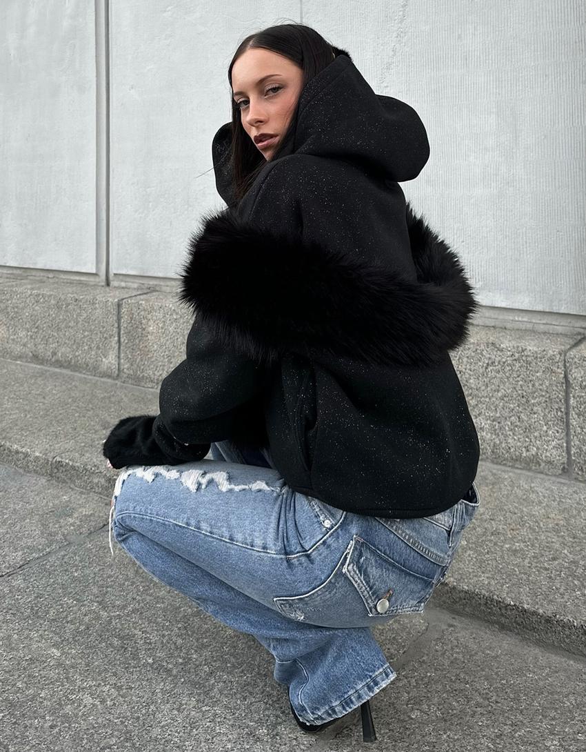 Jeans baggy boca de sino com zíperes-Azul lavado