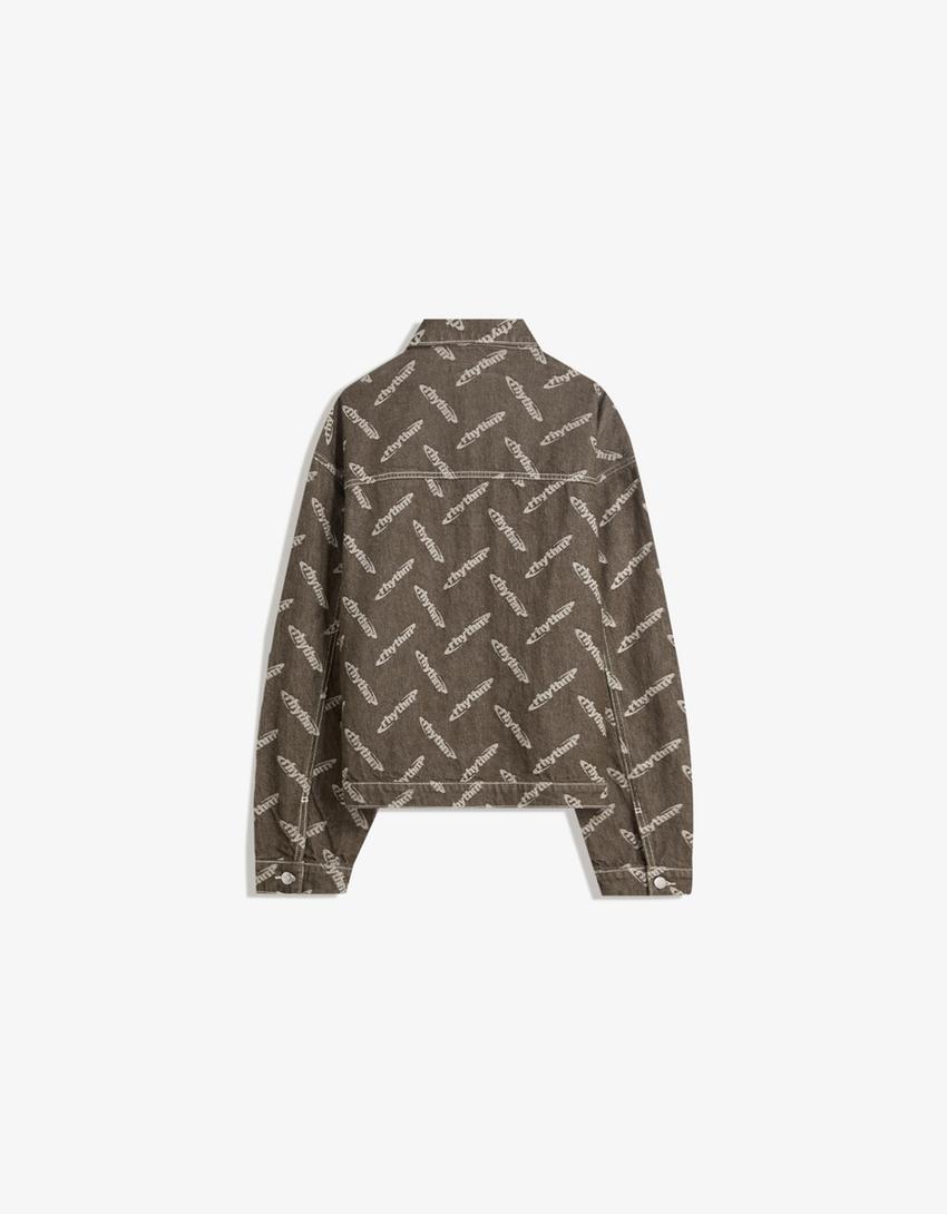 Cazadora denim jacquard-Marrón-5