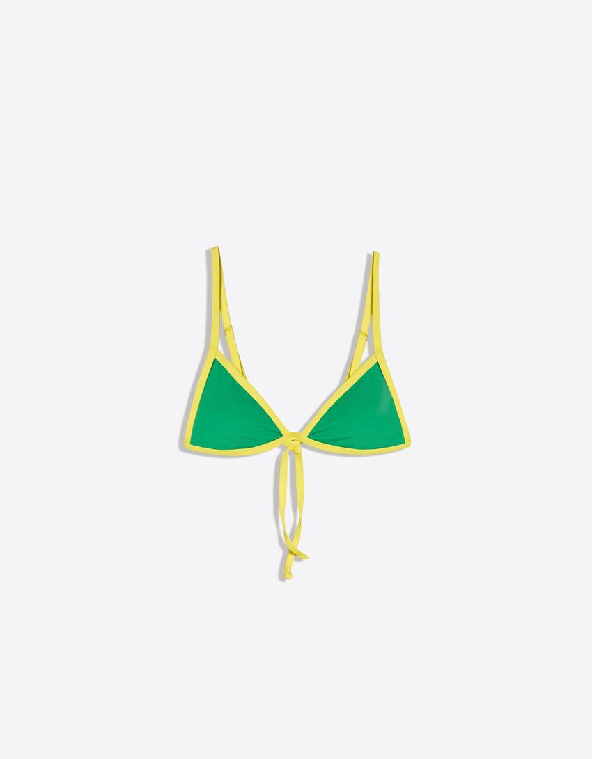 Contrast triangle bikini top-Green