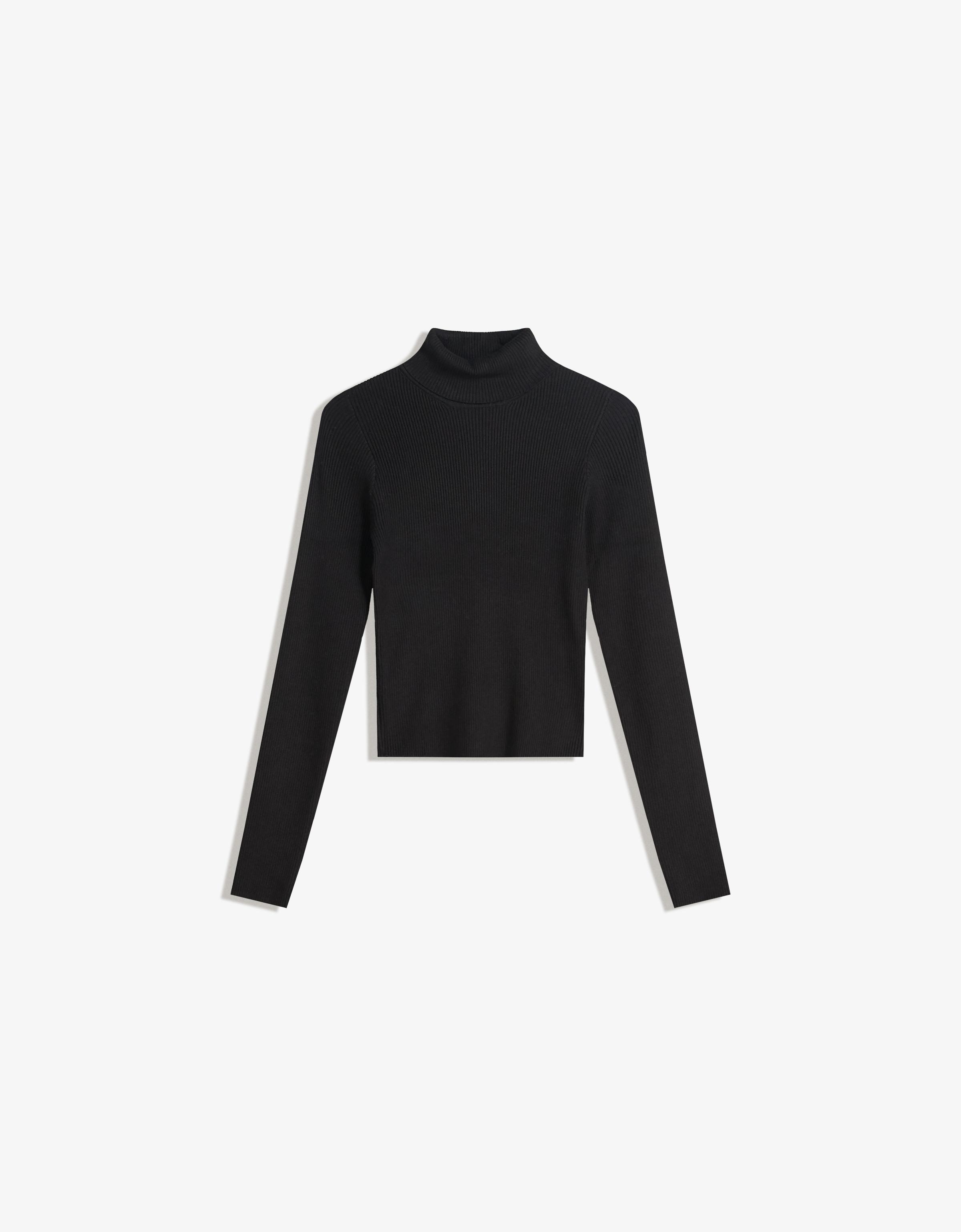 Bershka Rib-Rollkragenpullover Damen S Schwarz