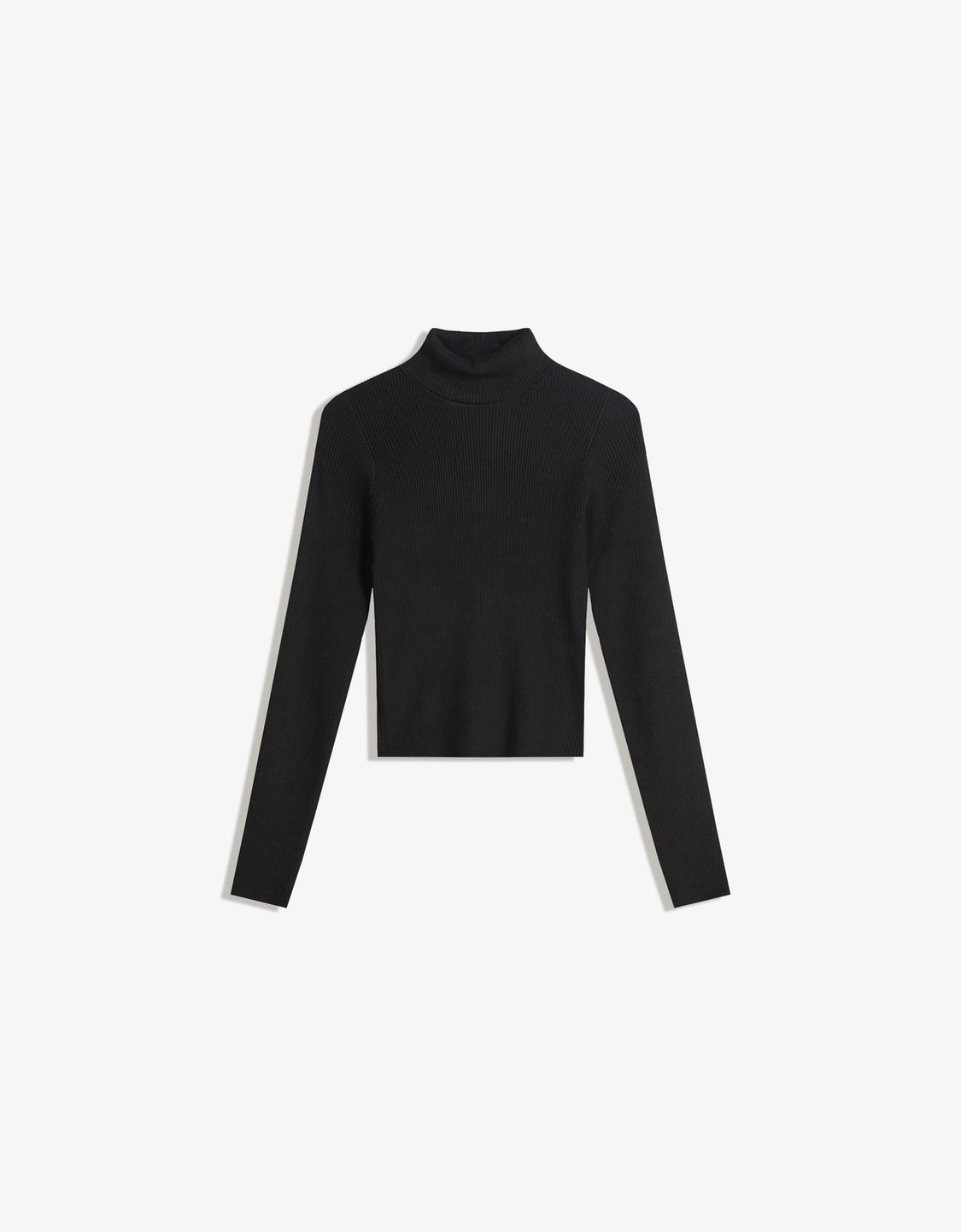 Raised neck ribbed jumper