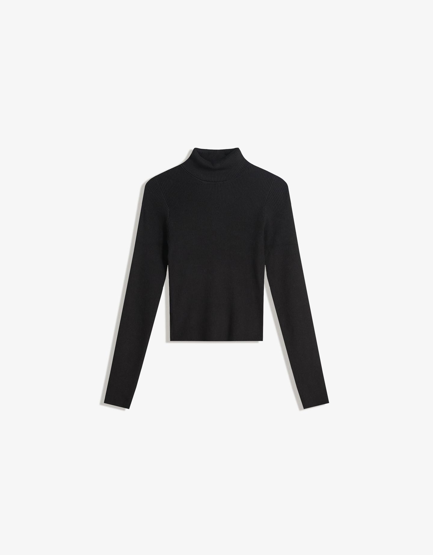 Bershka sweter rib z golfem czarny