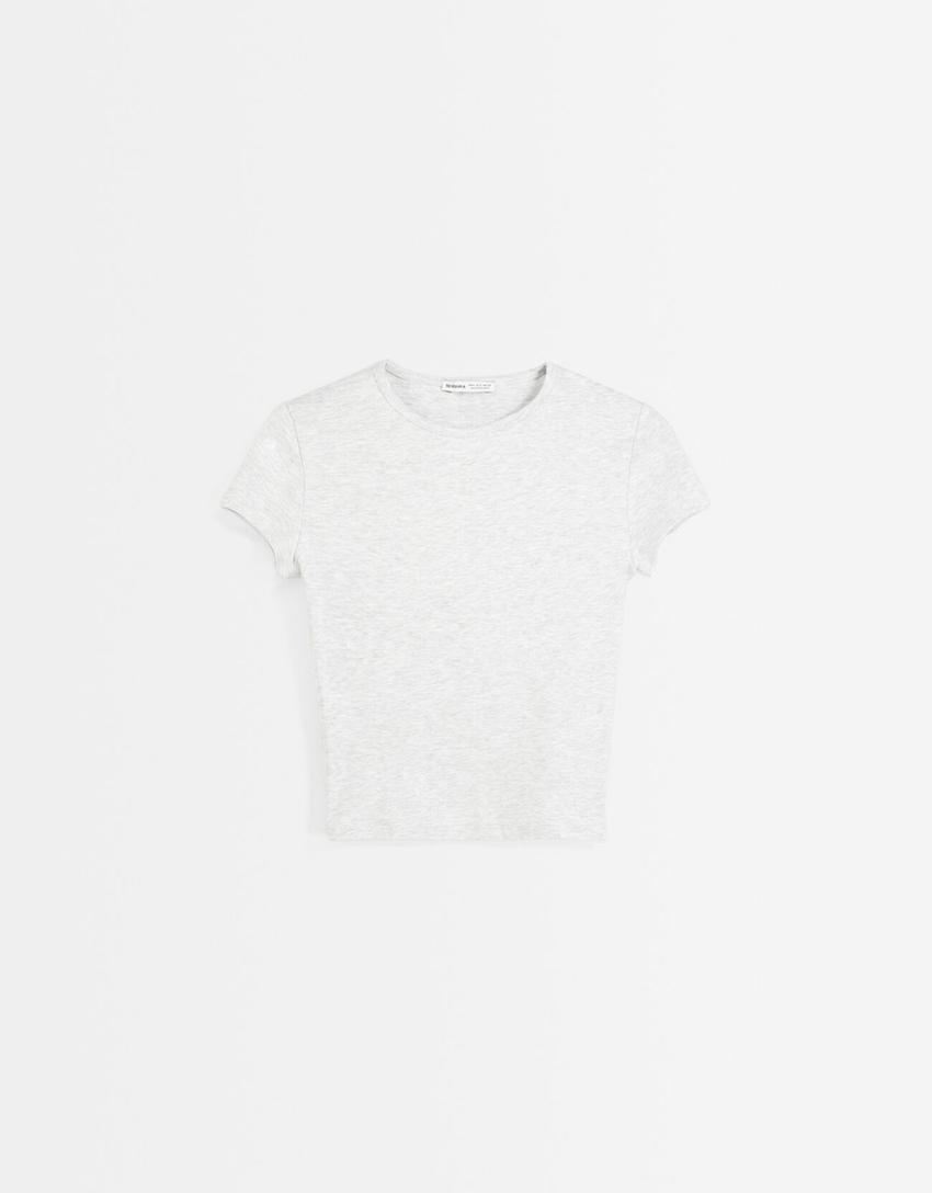 Short sleeve T-shirt with a round neck-Grey-0