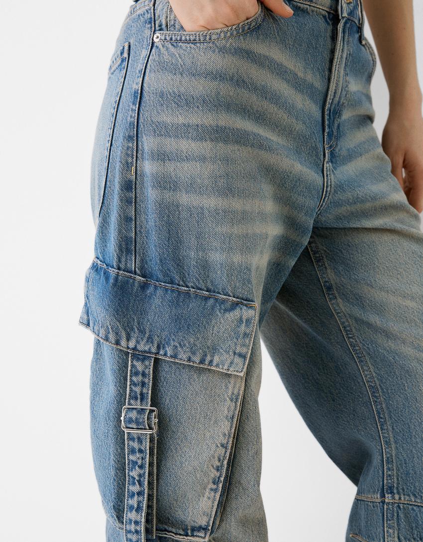 Cargo baggy jeans with straps-Washed out blue-5