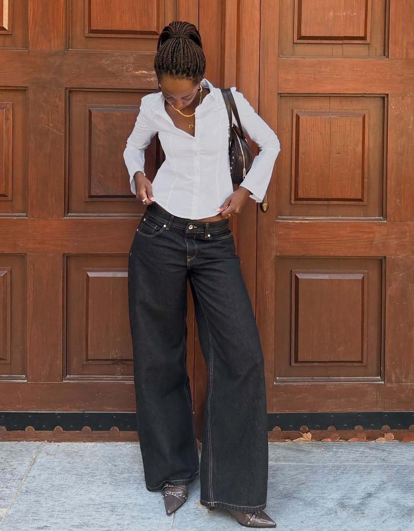 Fitted shirt with flared sleeves-White