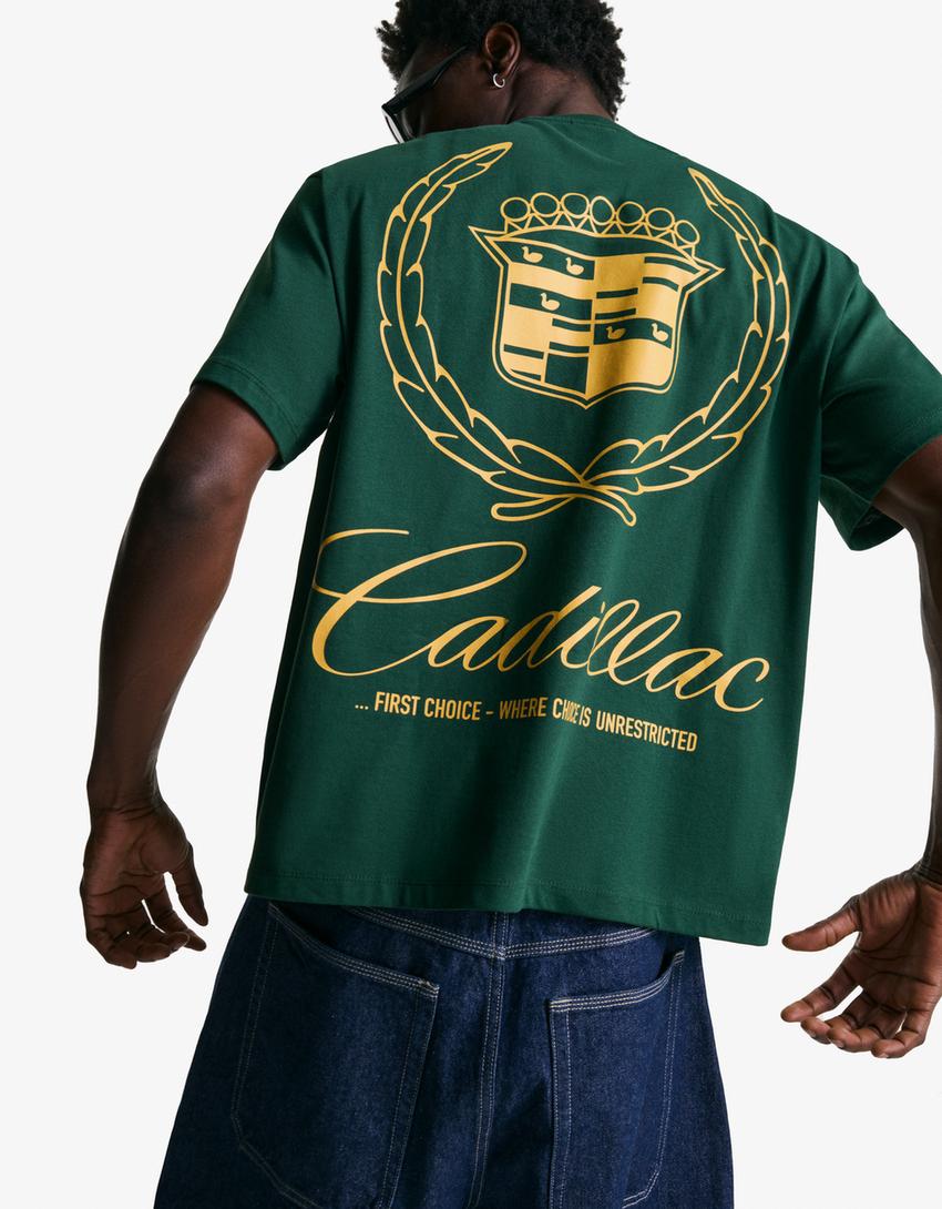 Short sleeve Cadillac print T-shirt-Green-0