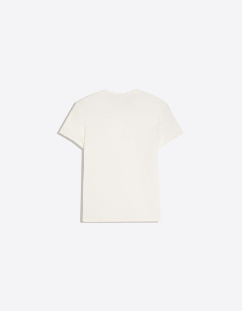 Short sleeve sequinned print T-shirt-Cream