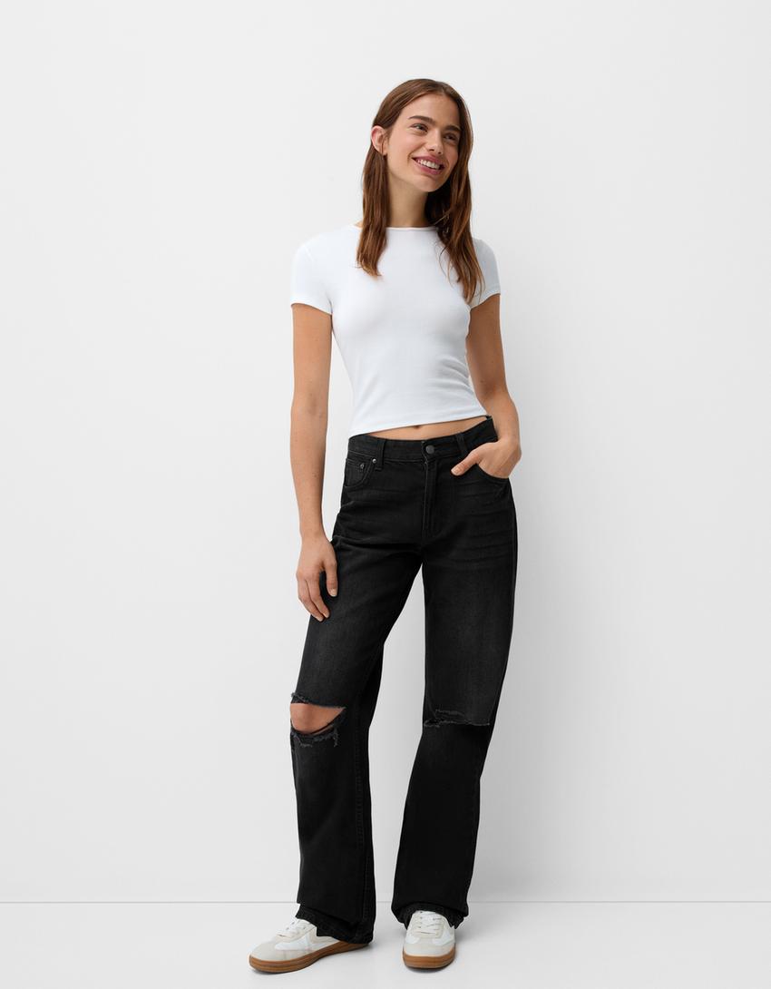 Wide Leg Pantalon Campana Negro Bershka Pantalón Wide Leg Mujer
