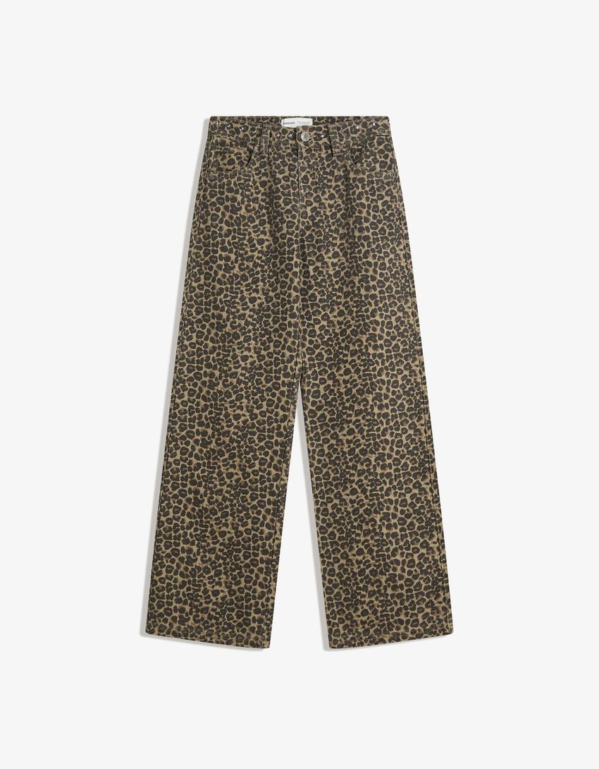 Straight-Leg-Hose im Animalprint mit Nieten-Braun-3
