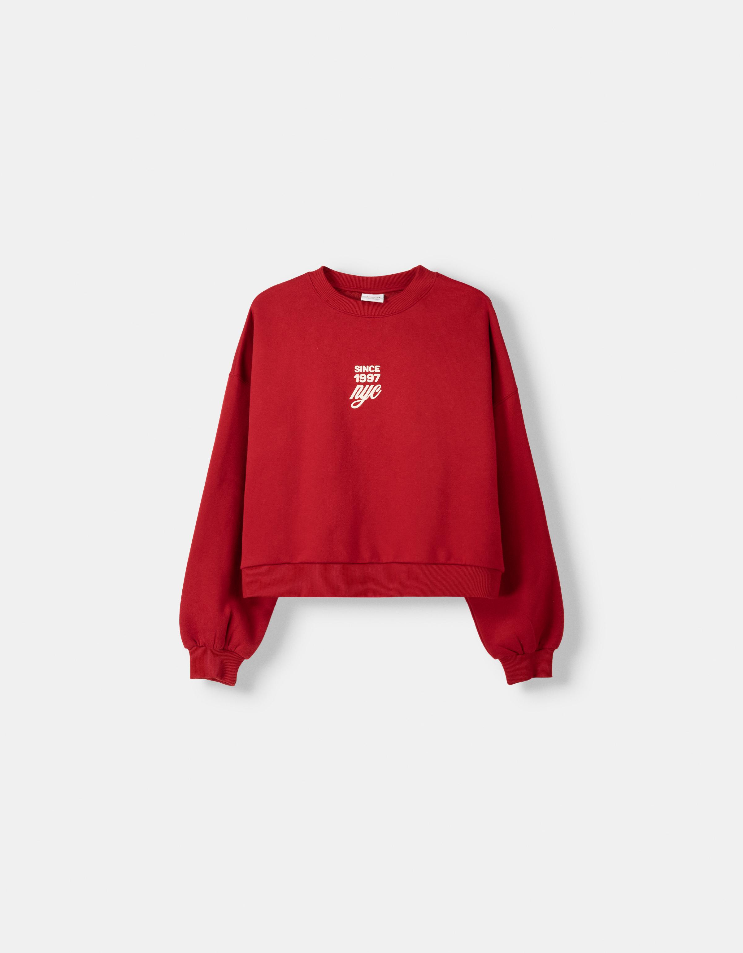 Bershka Sweatshirt Mit Print Damen L Rot