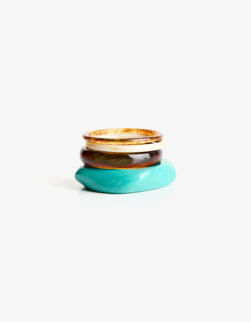 Lot de 4 bracelets effet résine-Marron