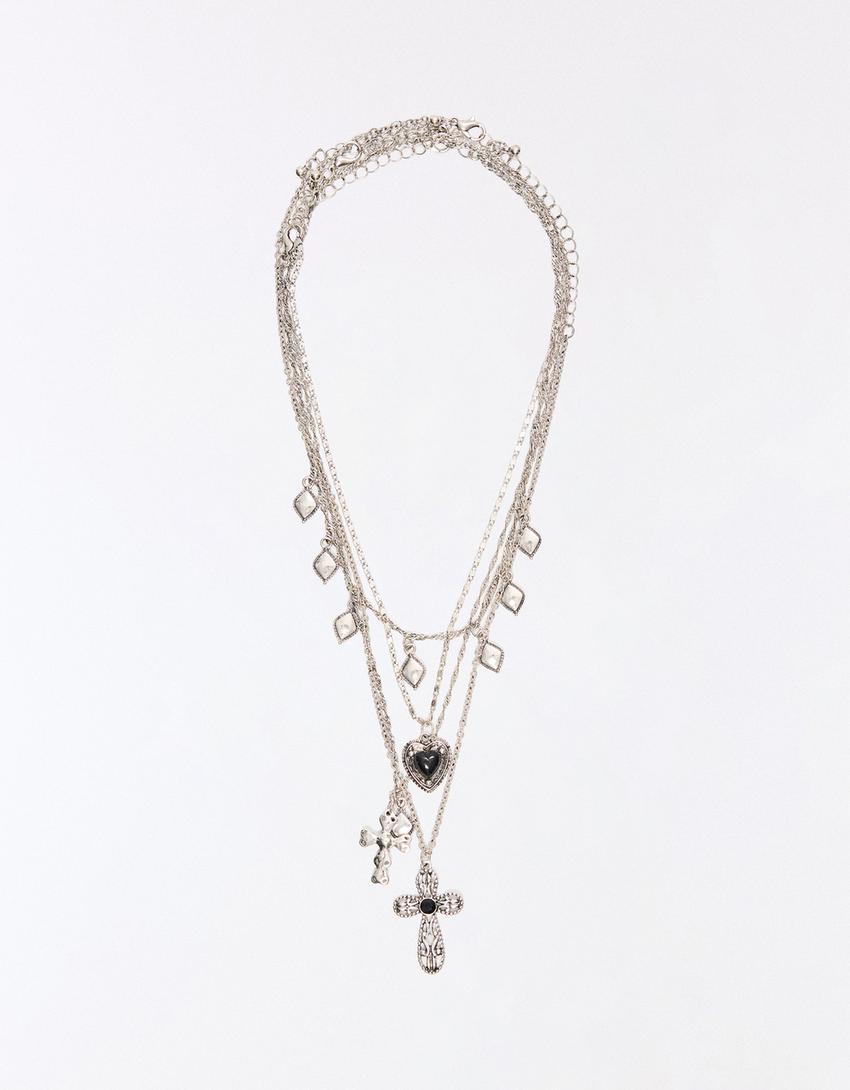 Set di 4 collane combinate con charms-Argentato