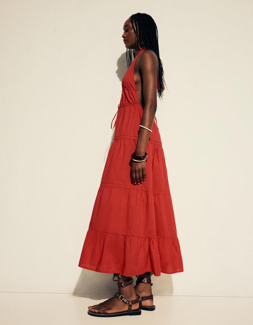 Vestido midi cuello halter-Rojo