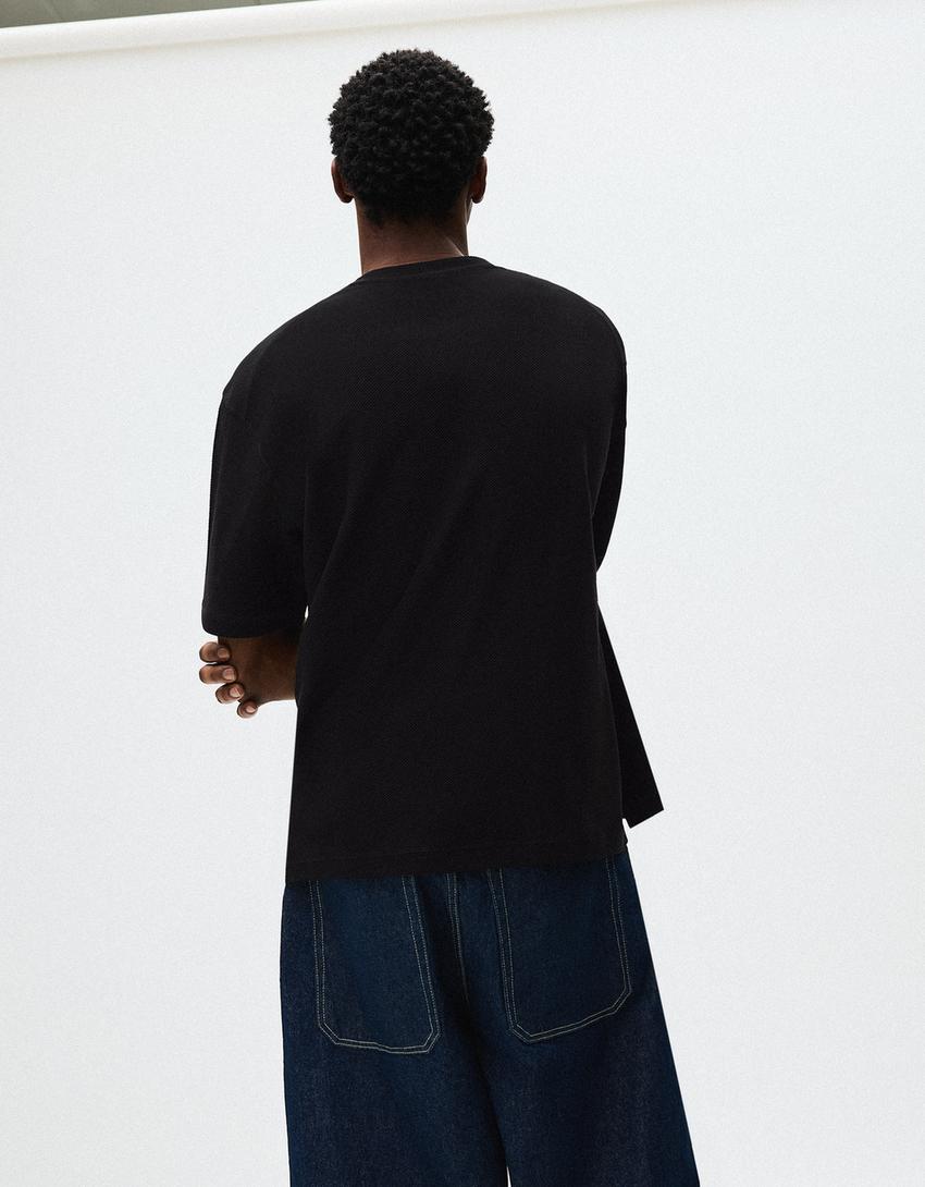 Rövid ujjú plüsspóló-Fekete